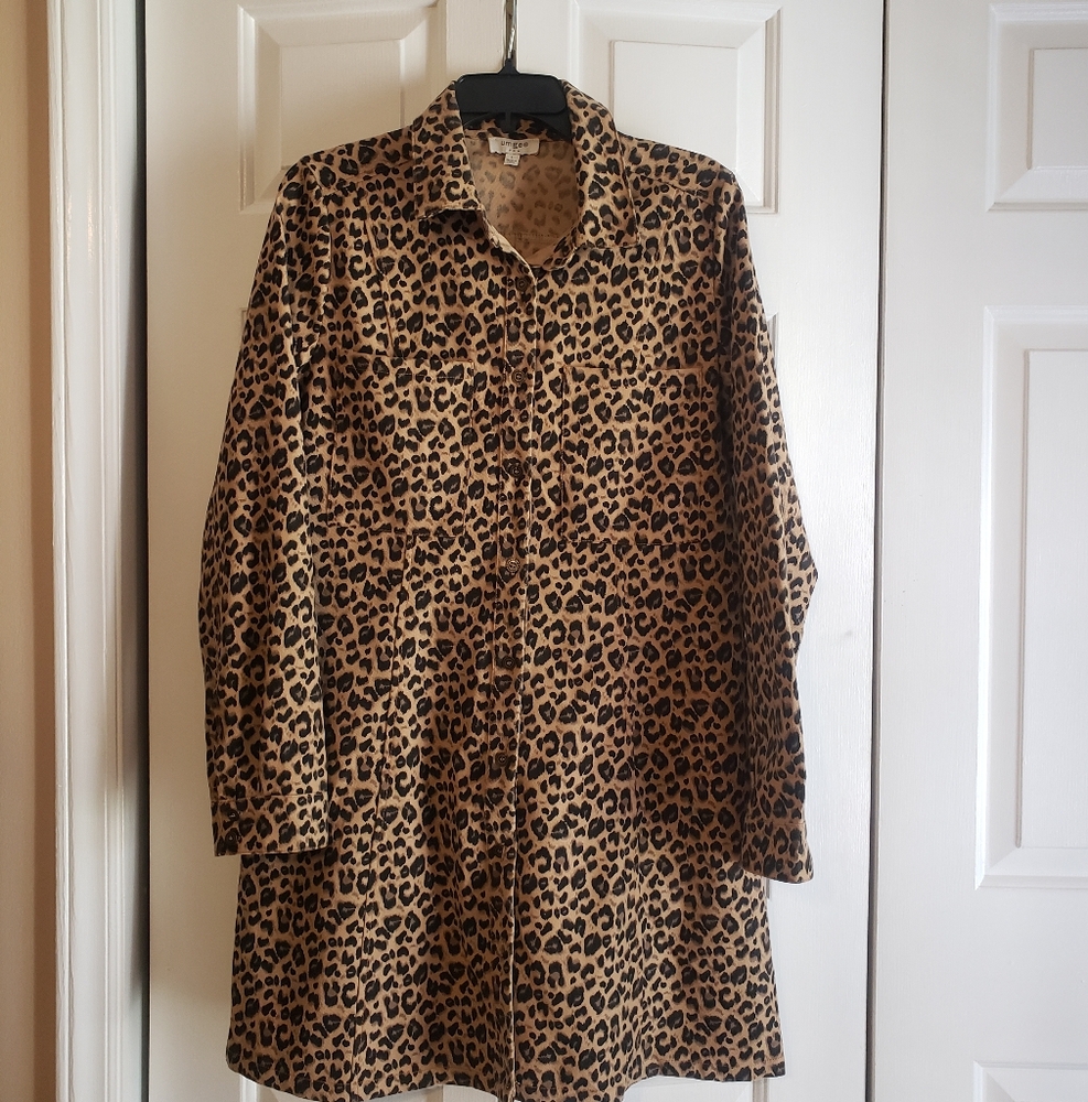 Leopard Print Long Sleeve Shirt Dress
